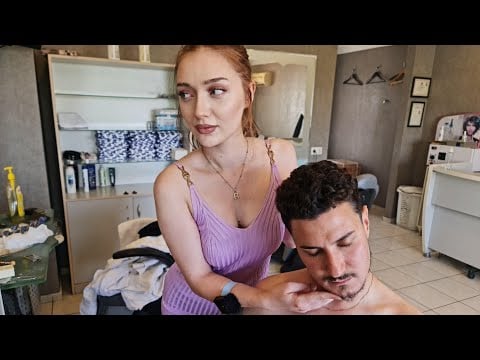 💈CUTE BARBER LANA’S SENSUAL FOAMY ASMR SERVICE 💜 | HAIR WASH, HEAD SCRATCHES, CHEST & BACK MASSAGE