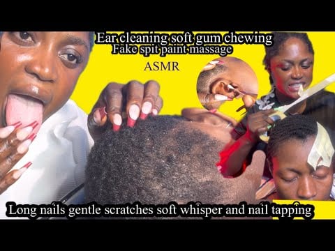 ASMR long nails scratching, tapping,soft gum chewing, ear cleaning with TikTok recap