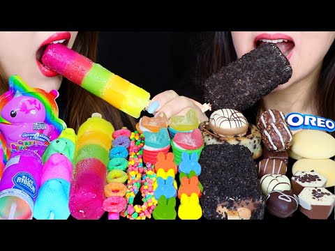 ASMR RAINBOW ICE CREAM, PUSH POP, CANDY CUPS, NERDS, OREO ICE CREAM, DONUT CHOCOLATE, TIGER CAKE 먹방