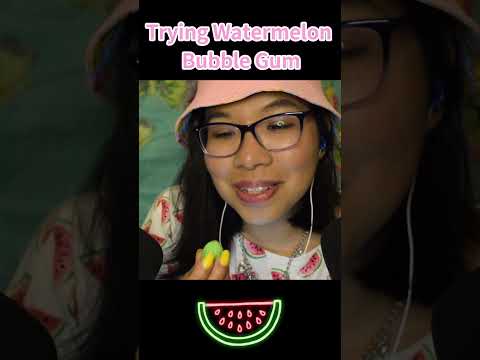 ASMR TRYING WATERMELON BUBBLE GUM 🍉🫧 #asmrmouthsounds #trywithme #asmrbubblegum  #asmreating