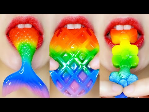 asmr Rainbow Emoji Food (honey, jelly, kohakuto) 🌈 무지개 꿀, 젤리, 코하쿠토 이모지 먹방 eating sounds