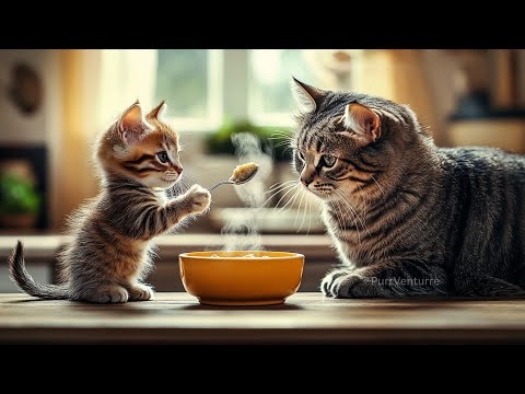 #ai #cat #kitten #mama A kitten looks after Mama Cat 🐱