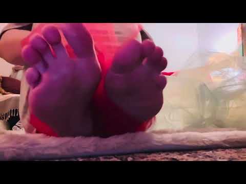 ASMR feet with red relaxing fabric