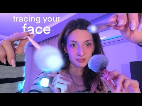 ASMR Tracing Your Face to Help You Sleep 😴 Touching, Whispering, Brushing, Light Triggers