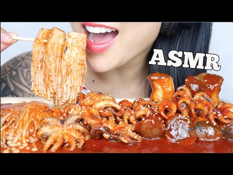 ASMR SPICY OCTOPUS ENOKI + KING OYSTER MUSHROOMS (EATING SOUNDS) NO TALKING | SAS-ASMR