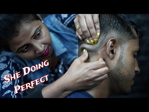 Beautiful Lady Barber Doing Very Relaxing Oily Head Massage ASMR | Heavy Oil ASMR Head Massage