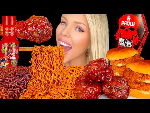 ASMR 10X NUCLEAR FIRE NOODLES CHALLENGE MUKBANG *FAIL* POPEYES CHICKEN SANDWICH, EATING SOUNDS 먹방