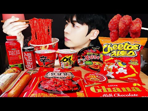 ASMR MUKBANG | 편의점 불닭볶음탕면 라면 치즈 치토스 김밥 디저트 먹방 & 레시피 FRIED CHICKEN RED FOOD EATING