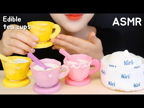 EDIBLE TEA CUPS ASMR EDIBLE CUP, EDIBLE SPOON ASMR CHOCOLATE ASMR CAKE ASMR