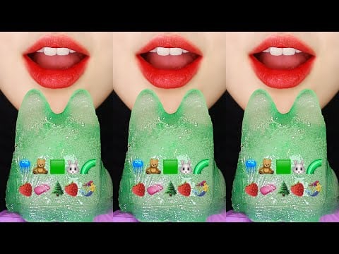 VERTICAL MUKBANG FROZEN AGAR JELLY, CLEAR JELLY, KOREAN ICE CREAM ASMR EMOJI ASMR 🐰