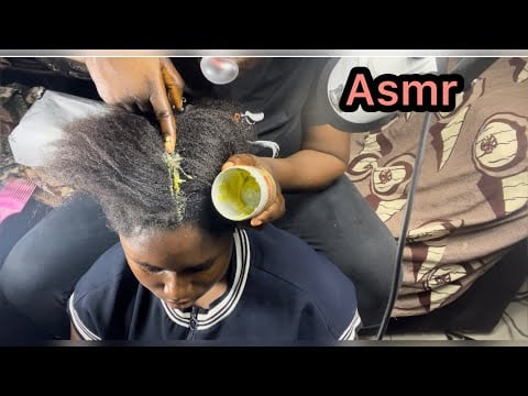 Asmr✨Greasing and Massaging my sisters scalp with  Shea butter and Bubblegum cracking.