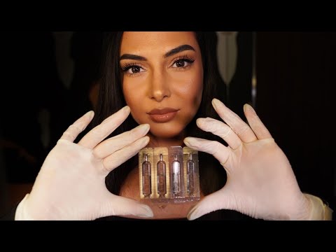 ASMR Face Touching | Tingly Latex Glove Exam | Serum Massage (whispered)