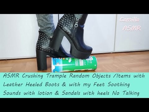 ASMR Crushing Trample Random with Leather Heeled Boots, with my Feet & Sandals with heels No Talking