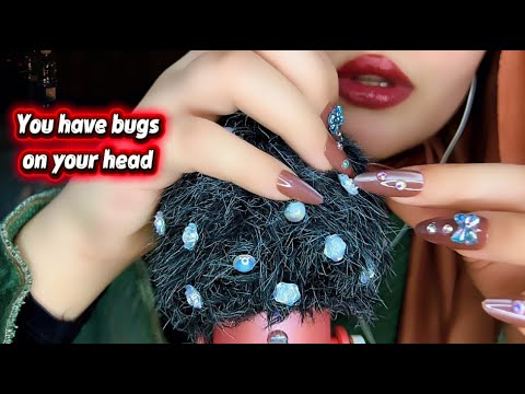 ASMR 🐛 Bug Searching & Scalp Checking On Fluffy Mic (head massage for deep sleep)