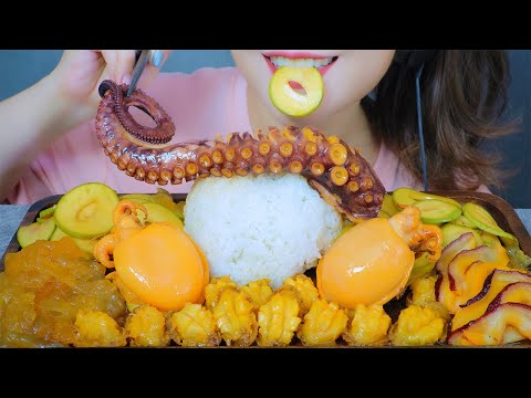 ASMR SOAKED CUTTLEFISH , OCTOPUS , JELLYFISH , ABALONE X SOUR MANGO , EATING SOUNDS | LINH-ASMR