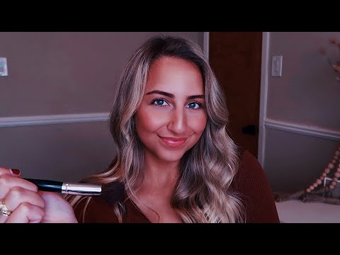 ASMR Doing Your Halloween Makeup (face brushing, whispered, chatting) 🎃