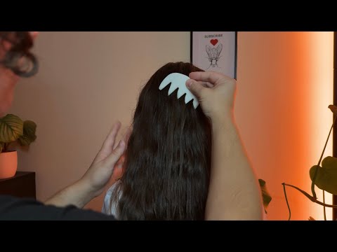 ASMR Hair Play,  Brushing & Scalp Massage for Deep Sleep | Jade & Wooden Combs