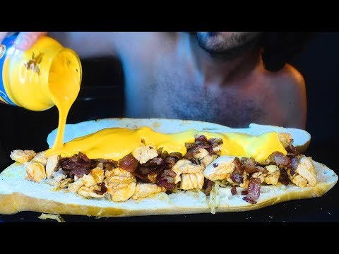 GIANT BACON BUFFALO CHICKEN SANDWICH + CHEESE SAUCE * ASMR * | Nomnomsammieboy