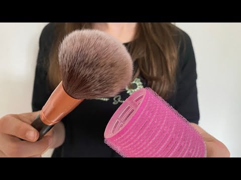ASMR Doing your hair + makeup | actual camera touching/brushing | Velcro rollers | brushing | lo-fi