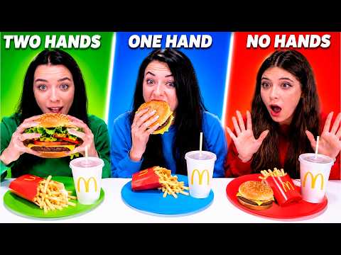 ASMR Two Hands, No Hands, One Hand and Pink VS Orange Food Compilation