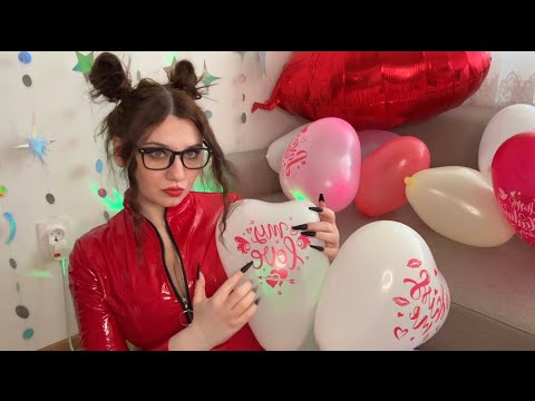 ASMR | Nail Popping Balloons for Valentines Day 💗| Latex Dress and Spit Painting