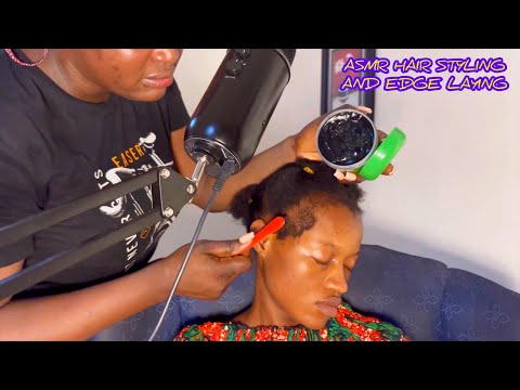 ASMR✨HAIR SALON ROLE PLAY ON MY COUSIN, STYLING HER HAIR AND LAYING HER EDGES, WHISPER AND GUM.