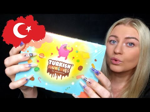 ASMR  TRYING TURKISH SNACKS (TURKISH MUNCHIES BOX)