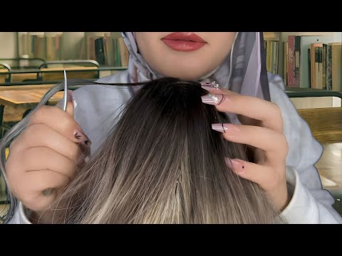 ASMR | 📕 Girl In Class Plucks Out Your Gray Hairs (scalp massage, hair brushing)