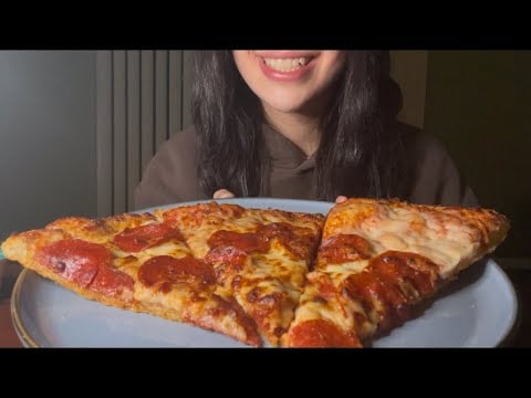 DOMINO’S CHEESY PEPPERONI PIZZA ASMR EATING