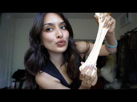 trying slime ASMR for the first time 🫧 sticky, squishy, crunchy sounds