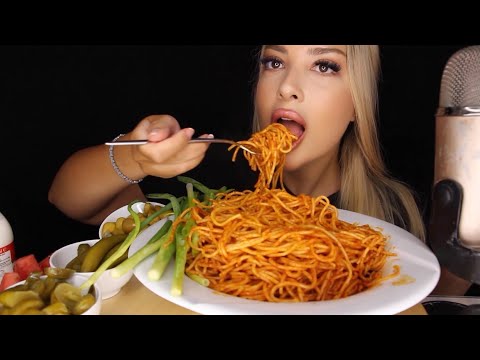 BOL SOSLU, SALÇALI SPAGETTI | SPAGHETTI WITH TOMATO SAUCE | TÜRKÇE ASMR MUKBANG
