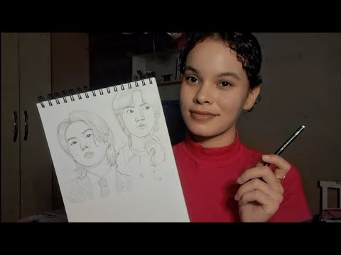 ASMR relaxante DESENHANDO com VOCÊS e TOUR PELOS MEUS DESENHOS🤭😁