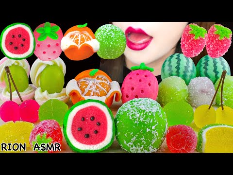 【ASMR】FRUITS RICE CAKE,MUSCAT DAIFUKU,FRUITS KANTEN JELLY,JAPANESE WAFER MUKBANG 먹방 EATING SOUNDS