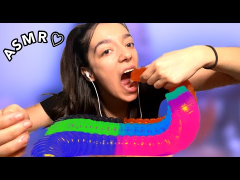 ASMR | WORLDS LARGEST GUMMY WORM MUKBANG ORANGE VS BLUE  (No Talking) EATING SOUNDS