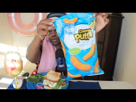 ASMR Smoke Salmon Sandwich With Cheese Puff Eating Sounds