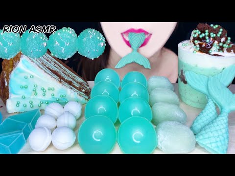 ASMR MUKBANG 먹방 咀嚼音 食べる音 EATINGSOUNDS NOTALKING MINT CHOCOLATE DESSERTS KOHAKUTO CREPE CAKE MOCHI