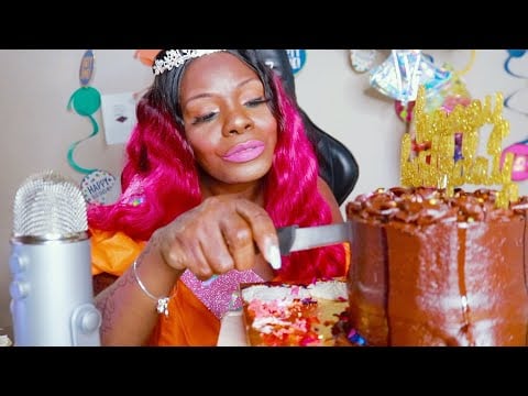 Double Chocolate Truffle Turtle Birthday Cake ASMR Eating Sounds