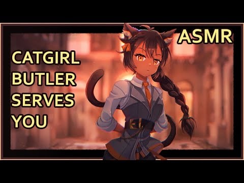 Catgirl Butler Welcomes You | ASMR | [ear rubs] [crinkles] [massage]