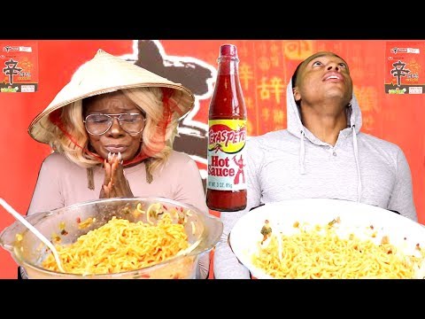 BIG BOWL SPICY NOODLE ASMR EATING {CHALLENGE} 4 Pk | Mom Vs Son