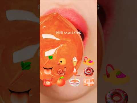 @AngelEATING777 asmr (ORANGE FOODS) EMOJI FOOD KOHAKUTO JELLY 주황색 이모지 먹방 코하쿠토 꿀젤리 eating sounds