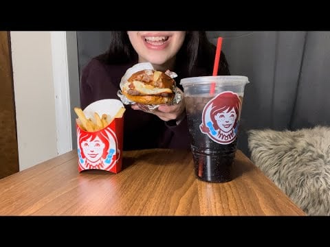 NEW WENDY’S PRETZEL BACON PUB BURGER WITH FRENCH FRIES ASMR EATING *NO TALKING*