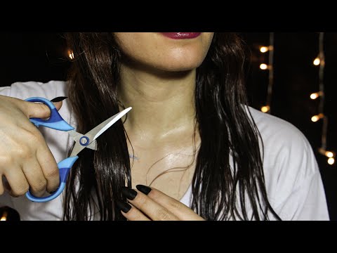 ASMR Giving Myself a Haircut (NO TALKING) Hair Brushing - Hair Play - Spraying - scissor sounds