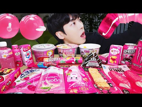 ASMR MUKBANG | 편의점 꿀젤리 핑크 디저트 먹방 불닭 딸기맛 초콜릿 & PINK DESSERT HONEY JELLY CANDY