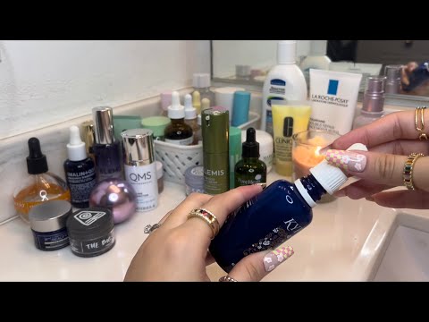 asmr skincare decluttering + organization | skincare triggers, tapping, lid sounds, tracing (lofi) 💙