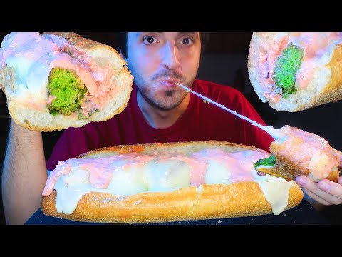 SUPER CHEESY BIG GREEN BALLS SANDWICH حلال * MESSY ASMR MUKBANG * !! | Nomnomsammieboy