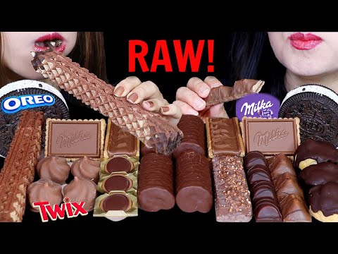 ASMR RAW VIDEO! MILKA CHOCOLATE, TWIX, CADBURY CAKE, OREO ICE CREAM, KINDER BUENO, FERRERO CHOCO 먹방