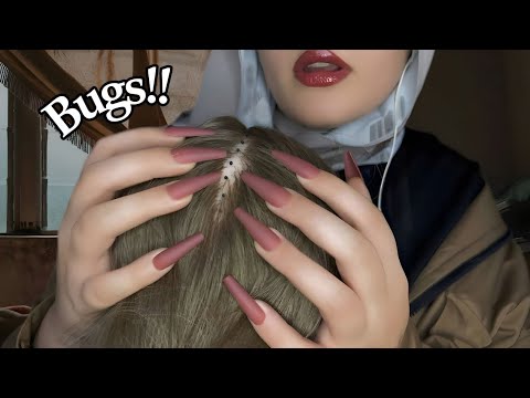 ASMR with my LONG NAILS 😝 - Lice Removal roleplay (gum chewing sounds) & Hair Play 