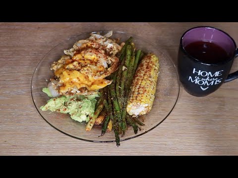 CORN ASPARAGUS SCRAMBLE EGGS ASMR EATING SOUNDS