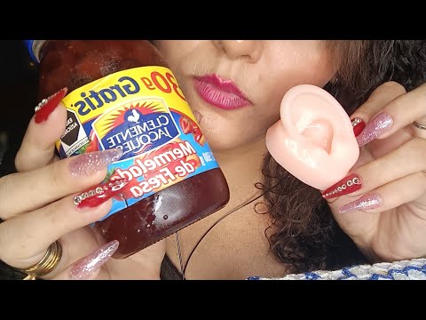 ASMR Mermelada de fresa en oreja de silicon || Silicone ear with strawberry jam