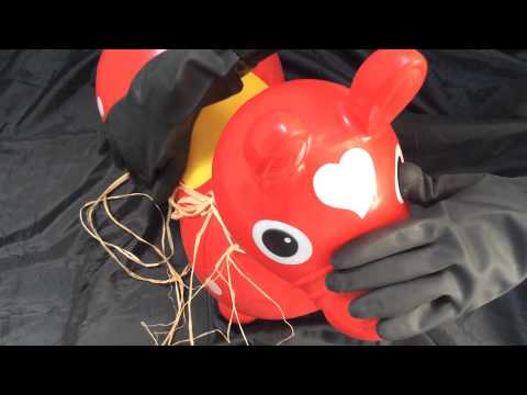 [ ASMR ] petting my  rubber red rody  horse with black rubber gloves